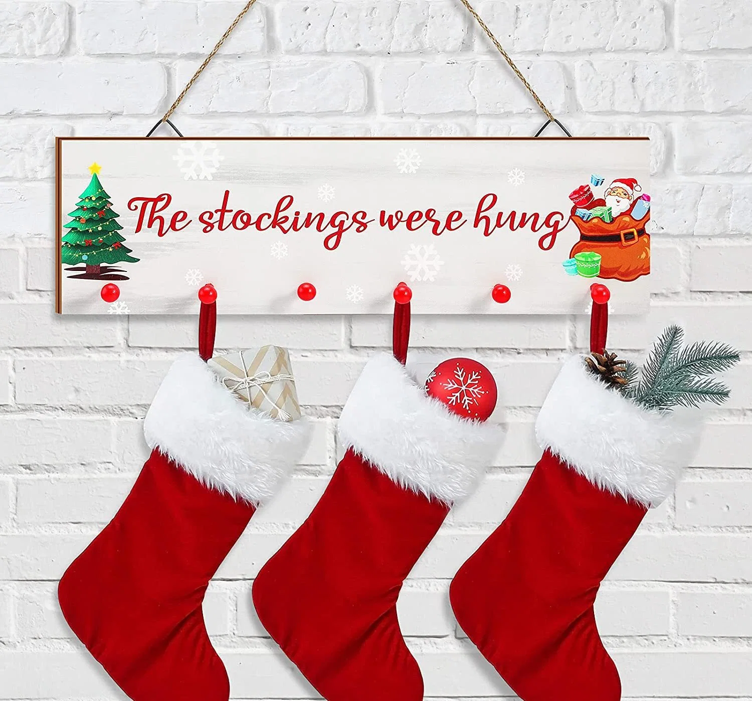 Christmas Stockings Holder Hanging Wooden Crafts Wall Indoor Outdoor Decoration with Hooks