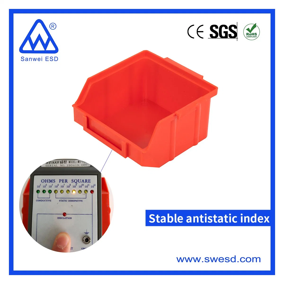 Clean Material Red ESD Permanent Anti-Static Bin