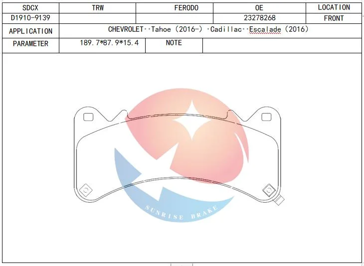 Sdcx более прочного и керамические Heat-Resistant D1910-9139 тормозных колодок для Cadillac Escalade 2016/Gmc Yukon погрузчика