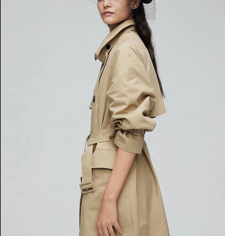 Estilo coreano de moda hecha a medida formal Trench para Chaqueta cortavientos cuello de vuelta Manga para hombro caído para mujer