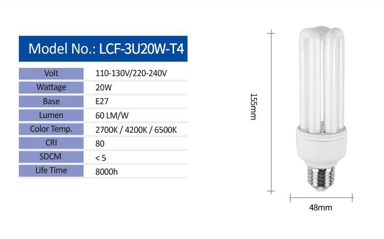 3U lámpara de bajo consumo E27 30W Ahorro de energía Fluorescente compacto Lámpara CFL U tubo bombilla compacta