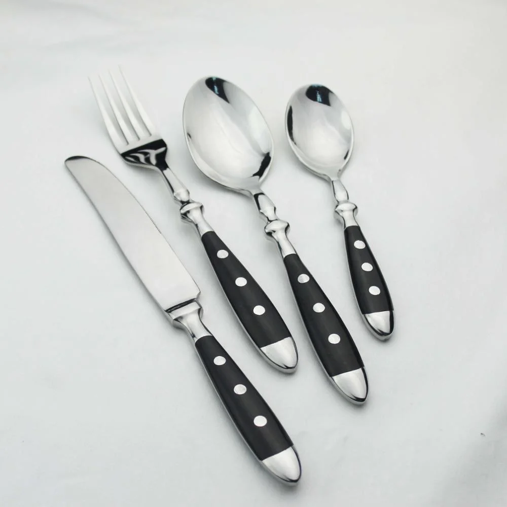 Rivets Black Forged Stainless Steel Cutlery Set Spoon Fork Knife Tableware Set with Bakelite Handle