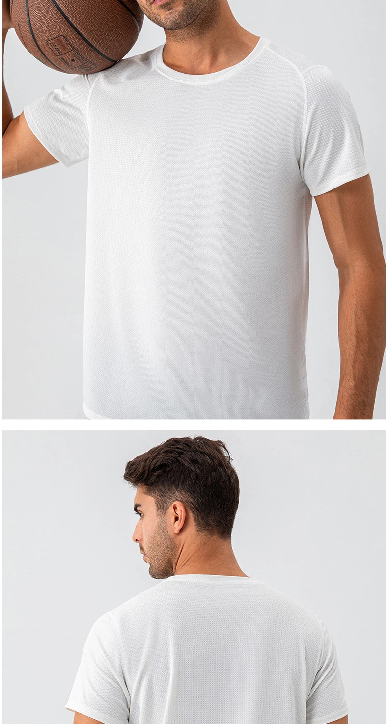 T-shirt de sport en nylon vierge respirant à encolure ronde en gros sur mesure pour hommes.