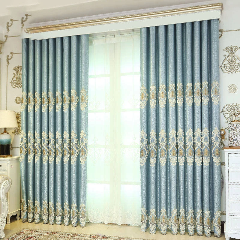 Fabric Supplier Luxury Fireproof Embroidery Jacquard Blackout Curtains Fabric Designs for Living Room