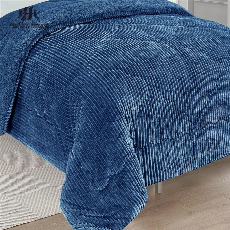 Wide Stripe Flannel with Back Side Sherpa Comforter and Sherpa Comforter&Flannel Comforter