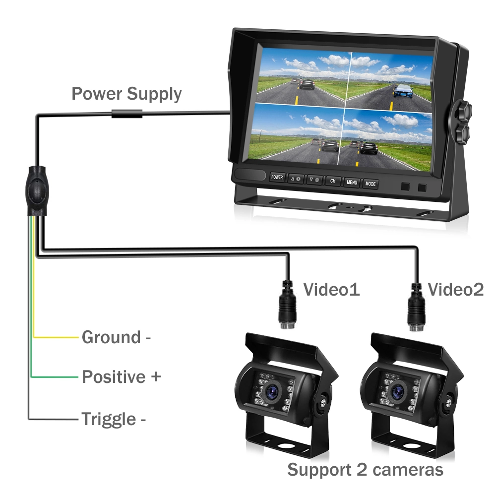 4CH 1080P Night Vision Car Camera System with 7inch Split Video Car Monitor