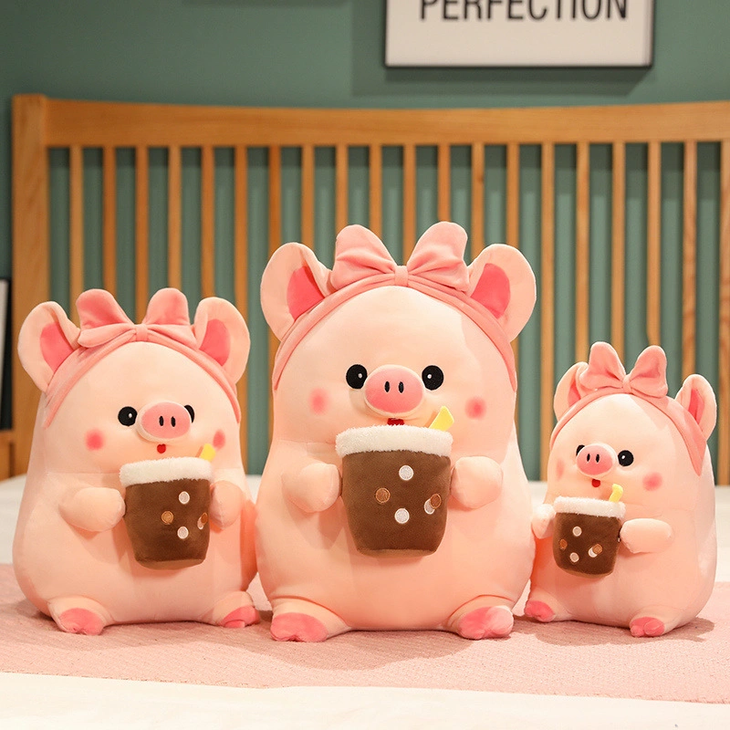 Novelty Kawaii Animal Plush Toys Soft Big Toy Pillow for Baby Kids Plush Toy Tea Milk Boba Doll Pig