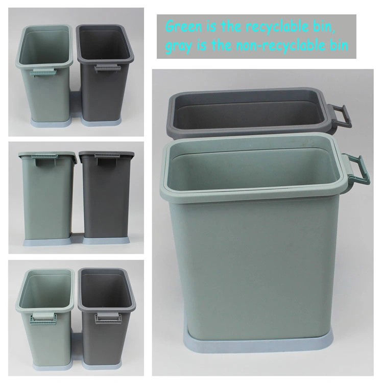 Home Grey Blue Garbage Bin Customizable Size Plastic Storage Rubbish Bucket Stackable Household Tr