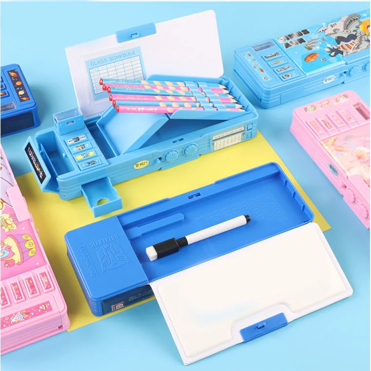 School Stationery portátil Doble capas Multifunctional niños estuche con Bloqueo de contraseña