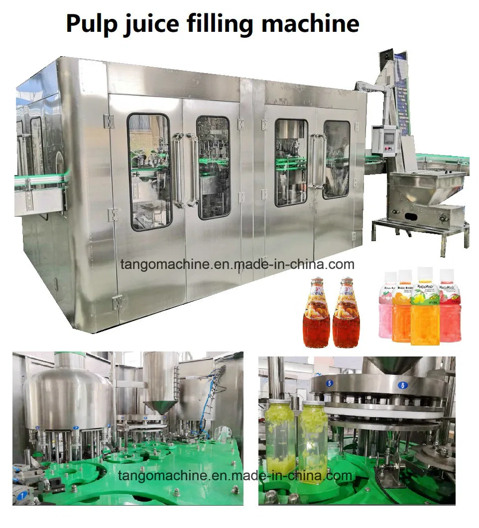 Auto 4in1 Glass Bottle Pulp Juice Beverage Liquid Filling Machine