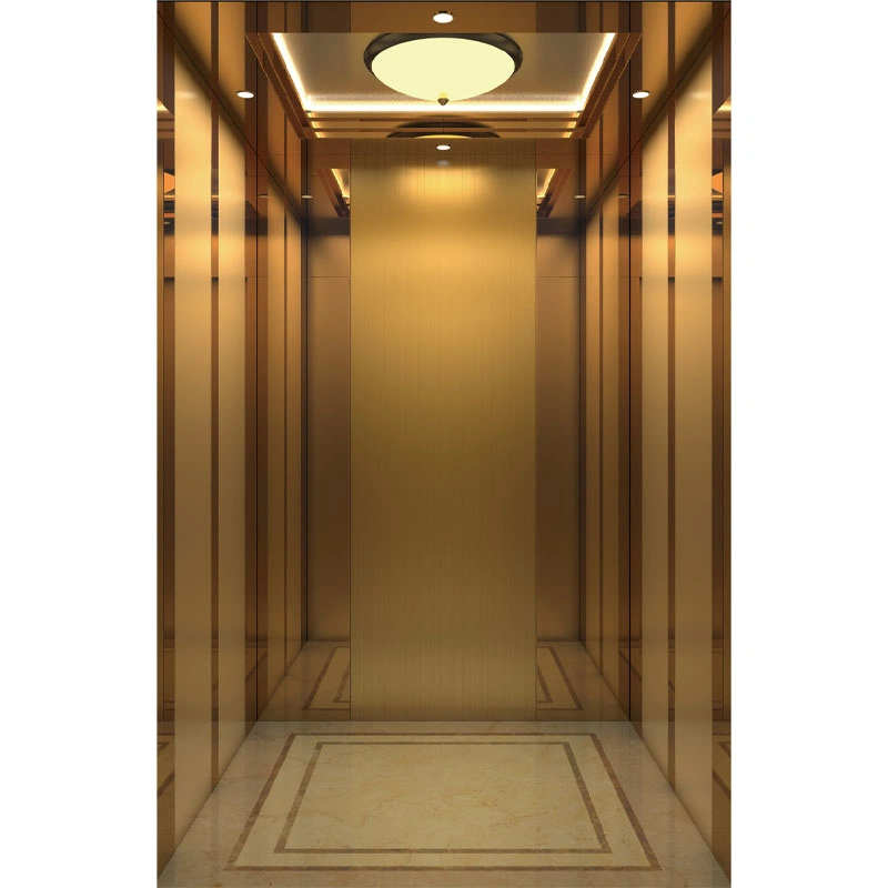 Champagne Gold Car Wall Marble Floor Passenger Elevator