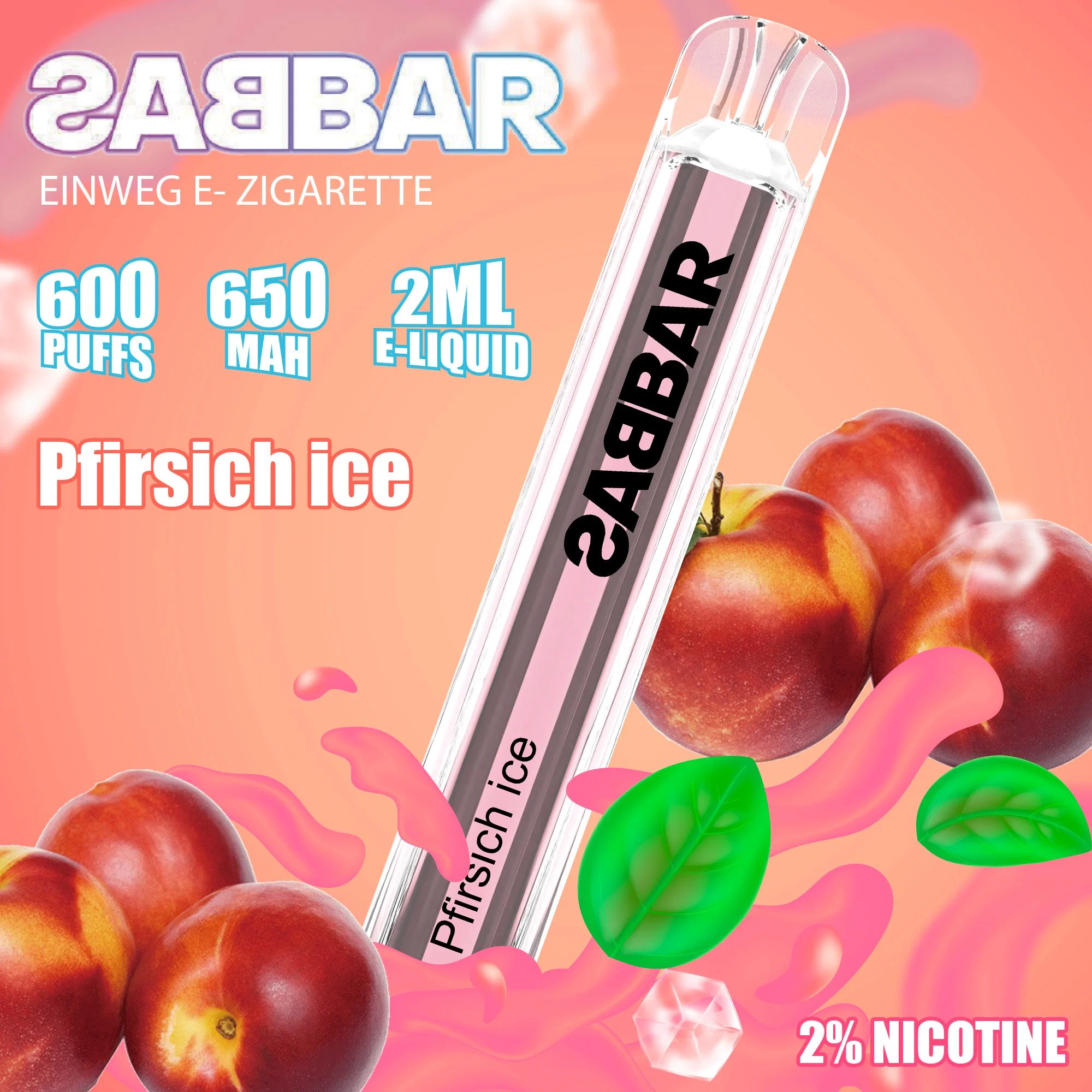 Tpd verfügbar anpassbare Ske Crystal Bar 600puffs Mesh Coil ecig 2ml Eliquid 20mg Nicsalt Einweg-Vape