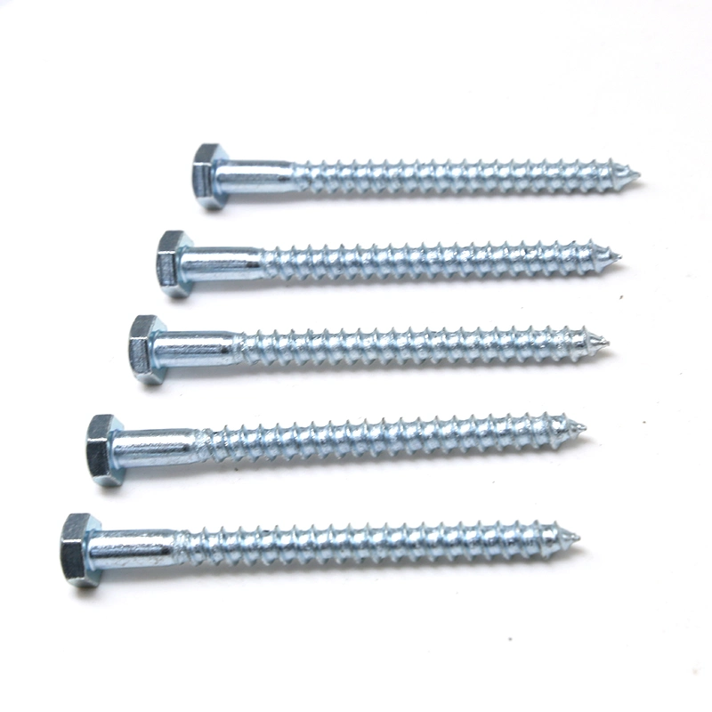 Hex Head Cap Tapping Long Wood Screws Zinc DIN571 Hexagon Head Self Tapping Half Tooth Screw M6 M8 M12