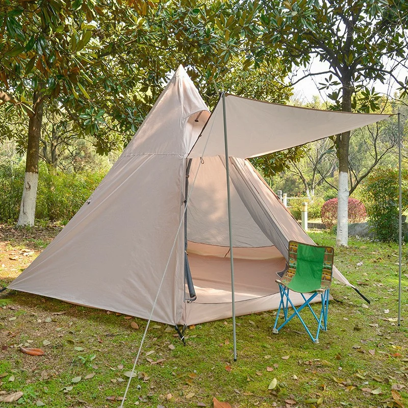 2023 Outdoor Pointed Tent Outdoor Camping Thickened Double Layer 5-Person Camping Canopy Tent