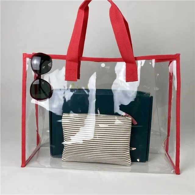 PVC Tote Shopping Bag Shoulder Transparent PVC Clear Duffle Bag with Logo Zipper PVC Beach Hand Bag