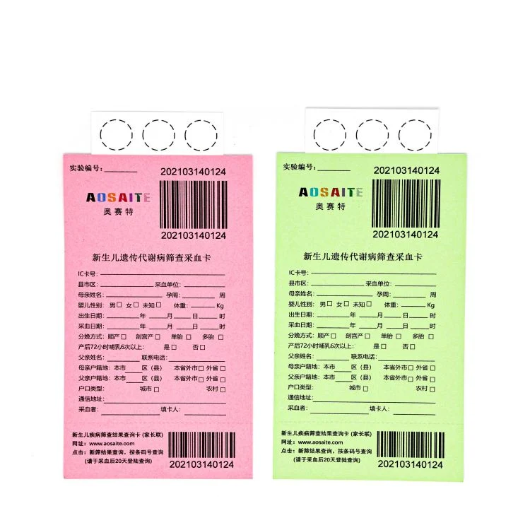 Medical Newborn Screening Blood Specimen Collection Card DNA Cards