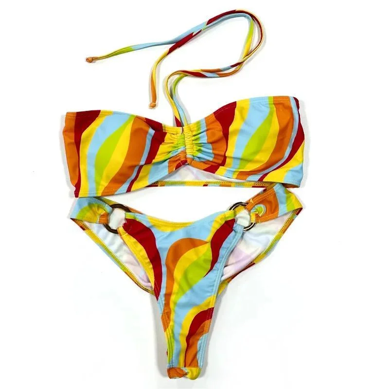 Sexy Triangle Print Cup with Print Brief Bikini Swimwear