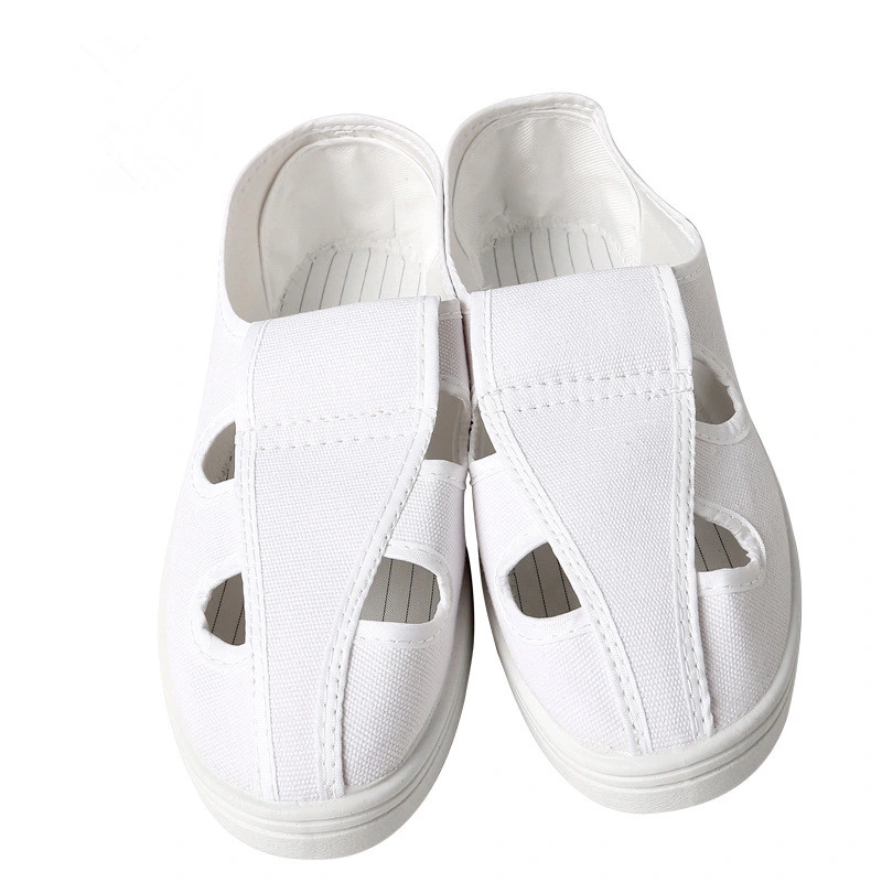 White PVC/PU 4 Holes Canvas Upper Anti-Static ESD Cleanroom Shoes for Electronic