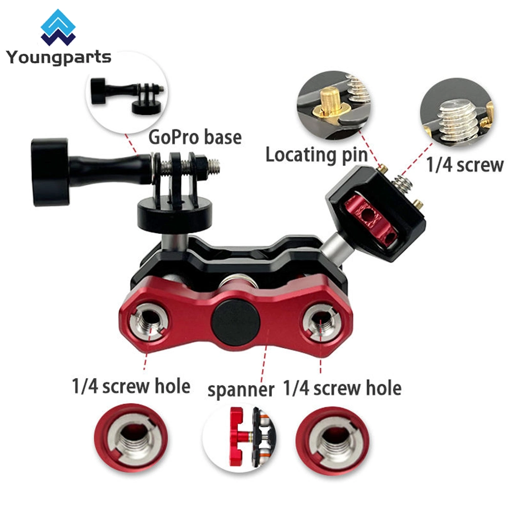 O alumínio Mini-Ball Suporte Adaptador de montagem com 1/4 de rosca macho para tripé câmera fotográfica