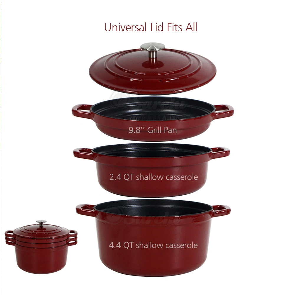 4-in-1 Cast Iron Stackable Dutch Oven Set Enameled Cookware Set