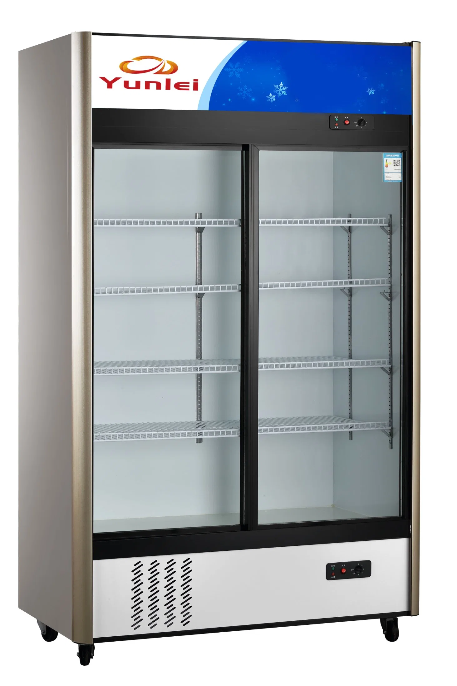 Single Glass Door Supermarket Fan Cooling Upright Cooler Freezer Showcase