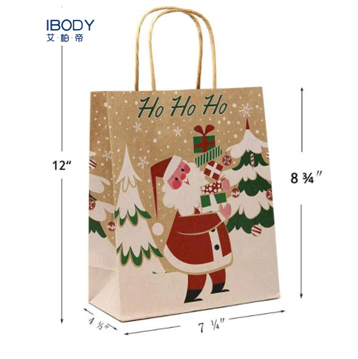 Degradable Recycled Eco-Friendly Kraft Paper Printing Santa Claus Shopping Bag Christmas Bag Gift Bag