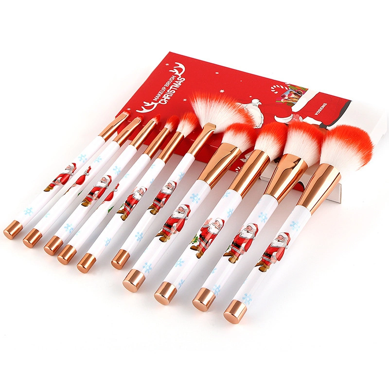 10 PCS Cor de Natal compõem o Natal da Brush Dome Conjuntos de escovas de maquilhagem Gift Cosmetic Tools