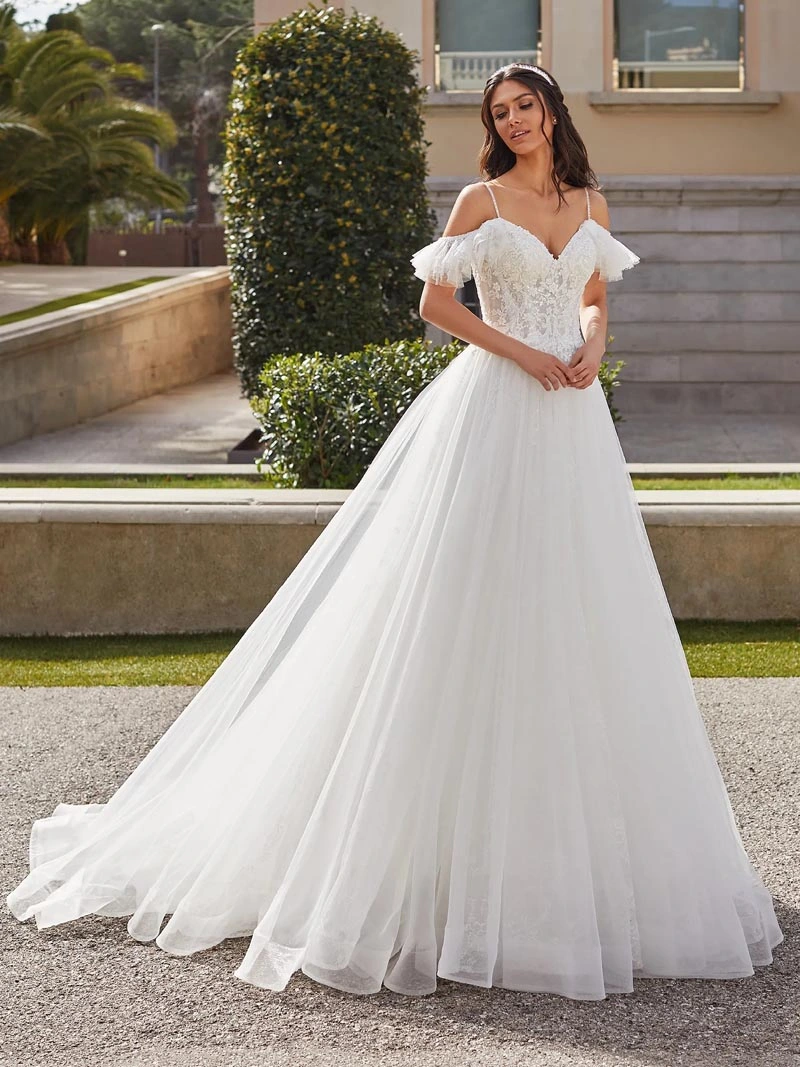 off-Shoulder Wedding Dresses Tulle Lace Bridal Gowns Bh27