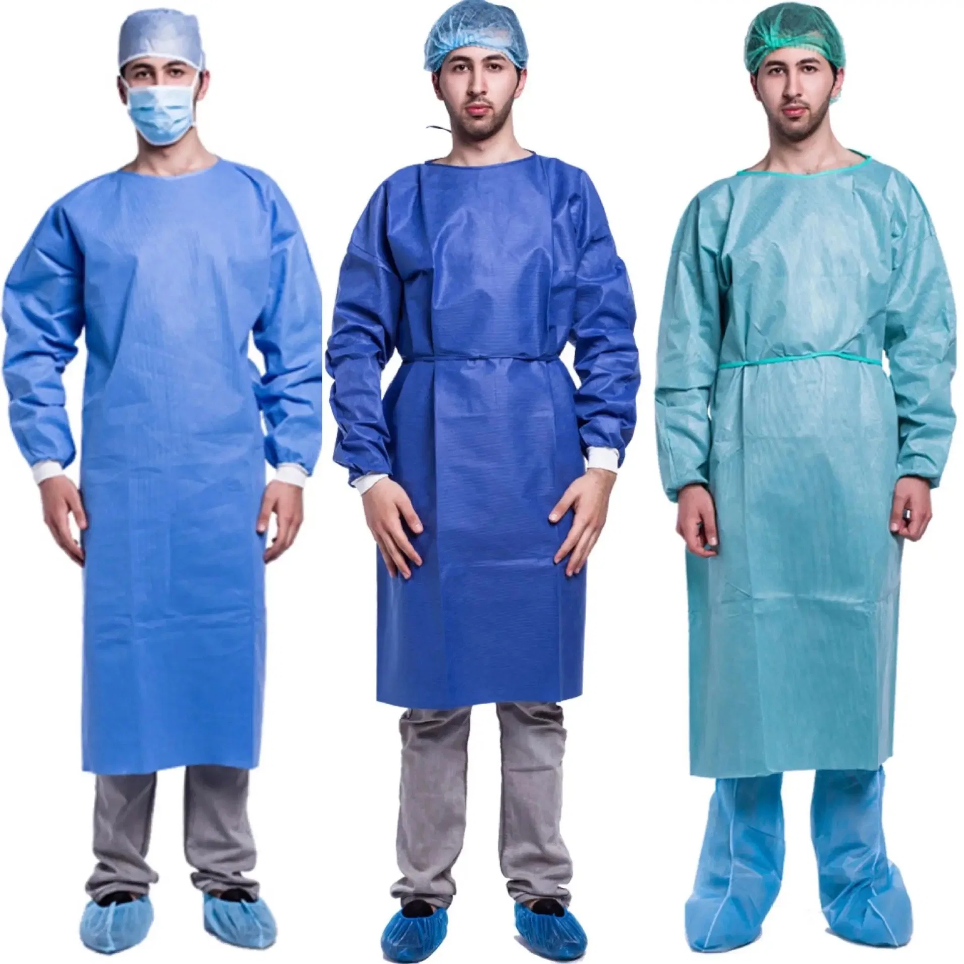 Medical Instrument Nonwoven Disposable Blue Gown SMS Gown Fabric Medical PPE Gown FDA/ISO/CE in Stocks High Quality Products