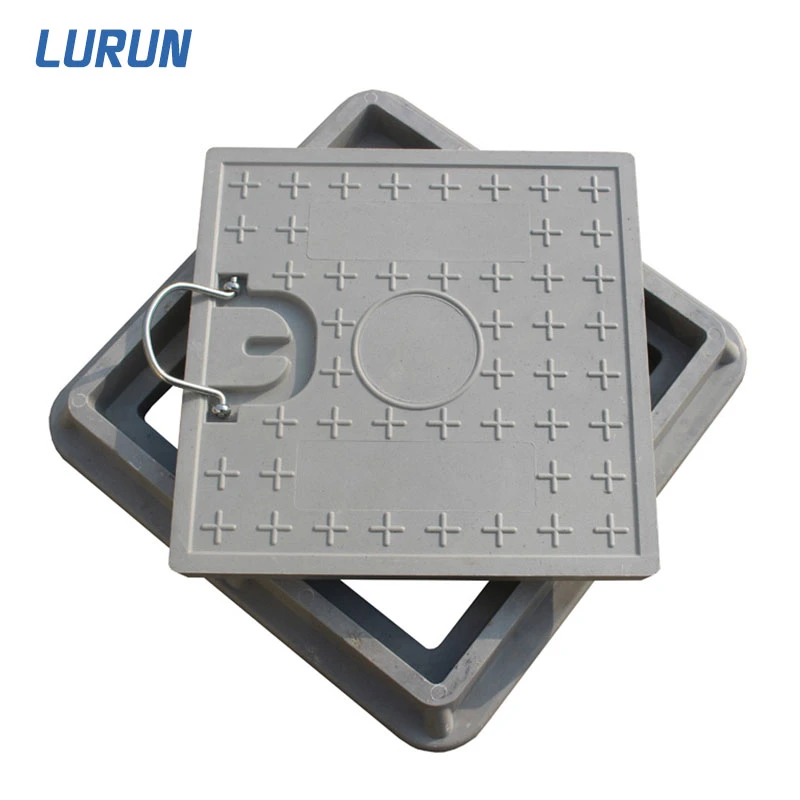 China Manufacturer 500X500mm FRP/GRP Composite Square Manhole Cover with Plastic/Pull Rings