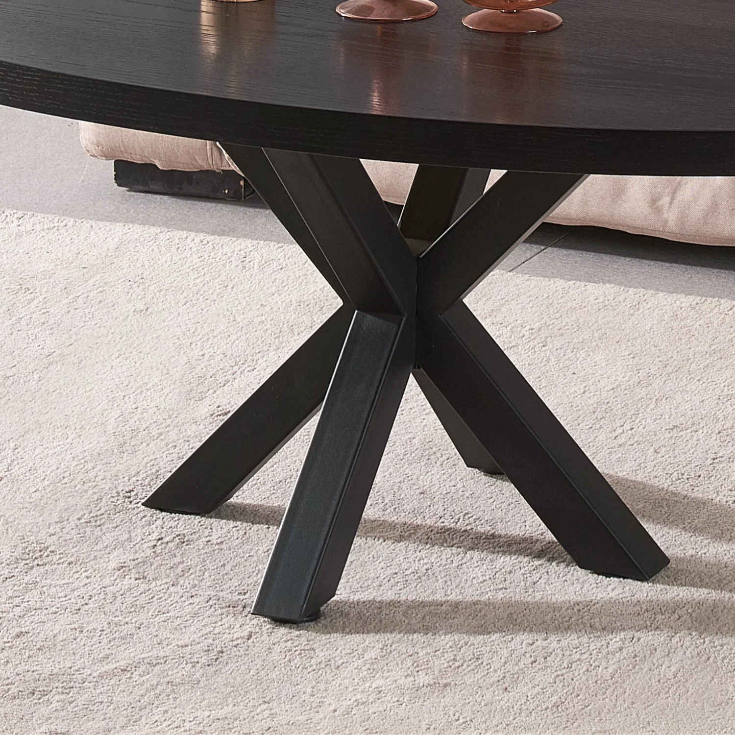 Hot Sale China Wholesale/Supplier Black Veneer Wood Oval Coffee Table with Steel Black Powder Coating