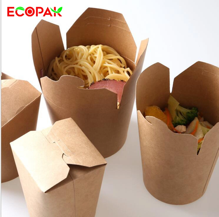 Eco Friendly Foldable Biodegradable Takeout Food Package Kraft Paper Noodle Box