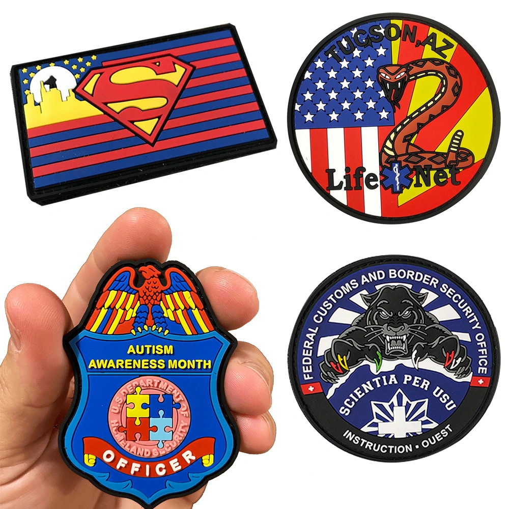 China Custom Embroidered Rubber Patches Logo Bulk 3D Garment Accessories Sew Us Cartoon Style Embroidery PVC Fire Patch Iron on Velcro for Clothing Accessory