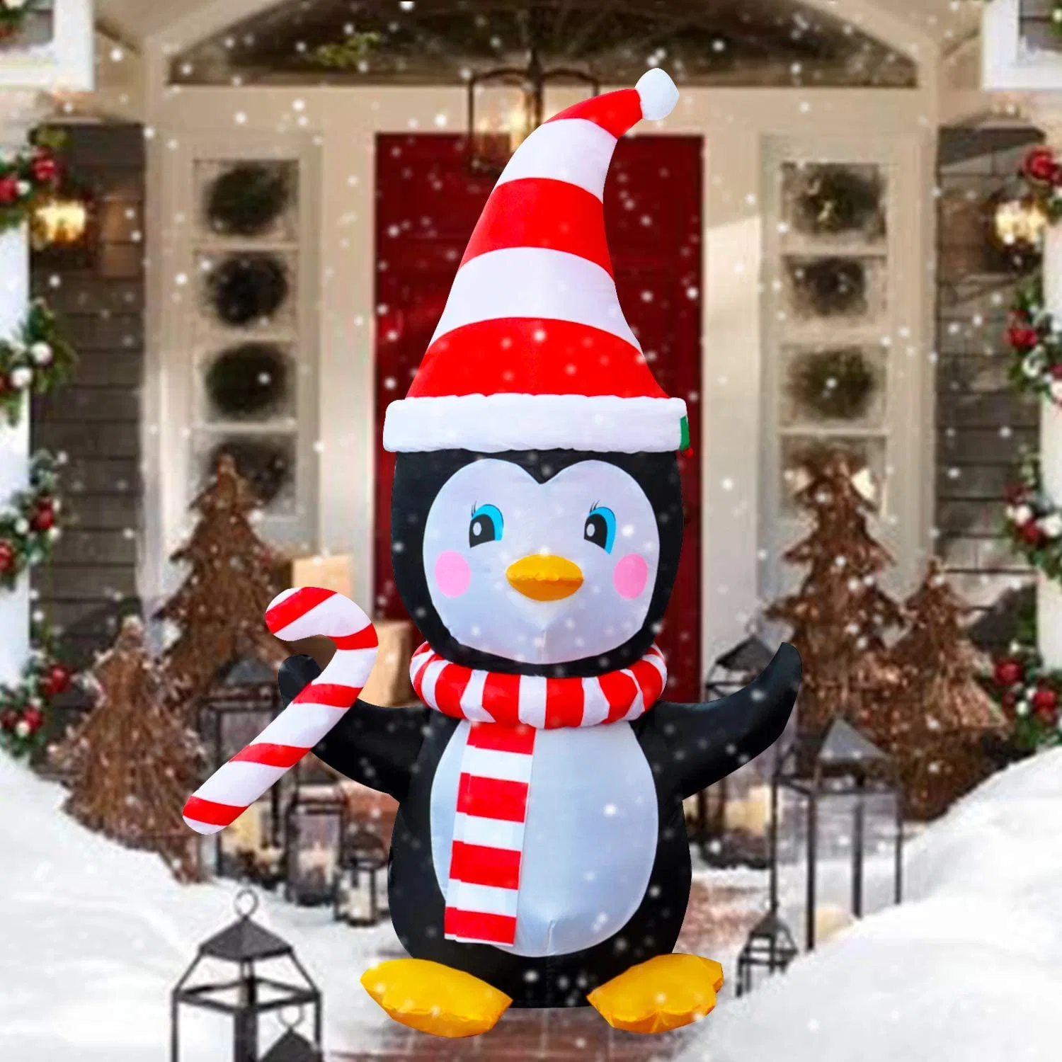 Mini Inflatable Christmas Penguin with Scarf & Candy Wholesales Christmas Decoration