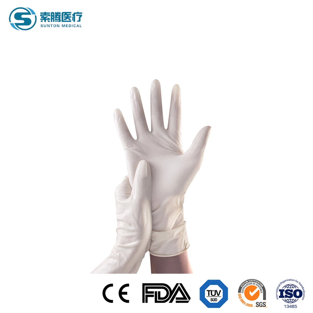 Sunton Hochwertige Latex-Handschuhe Einweg-Puderfreie Op-Handschuhe China Weiße Farbe Medical Grade Fäustling Lieferanten Probe Verfügbar Surgical Handschuhe