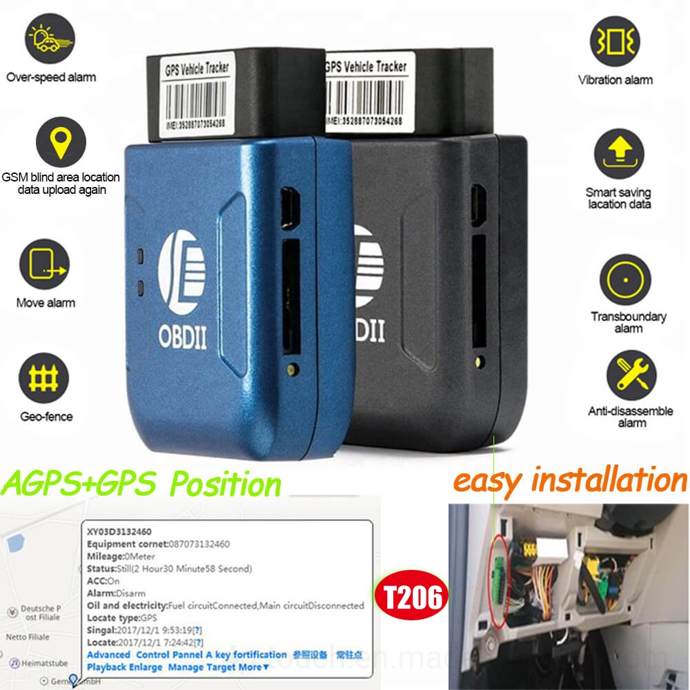 High quality/High cost performance Wireless Mini 2G Automotive OBD Vehicle GPS Tracker with Easy Operation Vibrate Alert T206