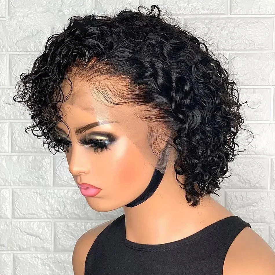 Pixie Cut Short Sassy Curly Bob Wig 4X1 Lace Part Closure Human Hair Wig Natural Hairline Brazilian Short Curly Bob Lace Front Wig for Black Women 150% Density