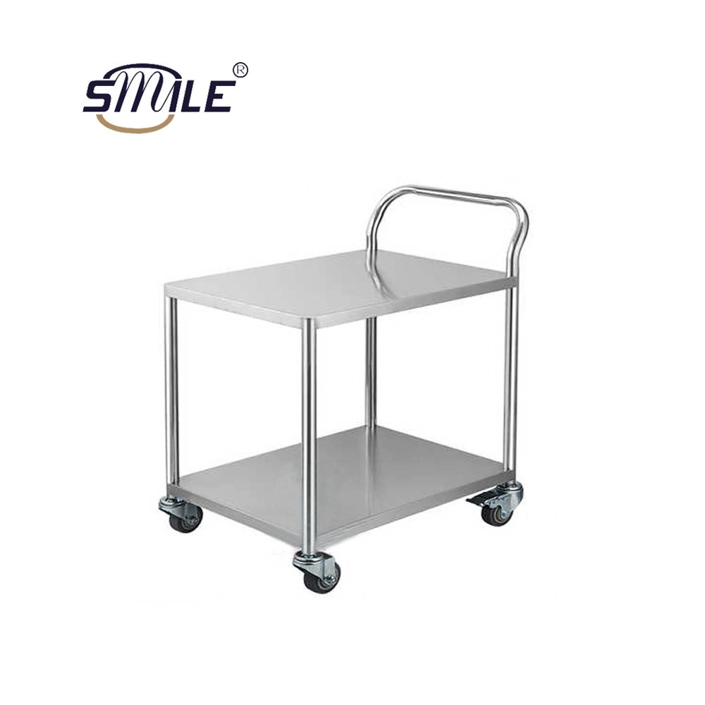 Smile Stainless Steel Equipment Kitchen Double Bowl Collecting Catering Food Trolley Restaurant Dining Service Cart