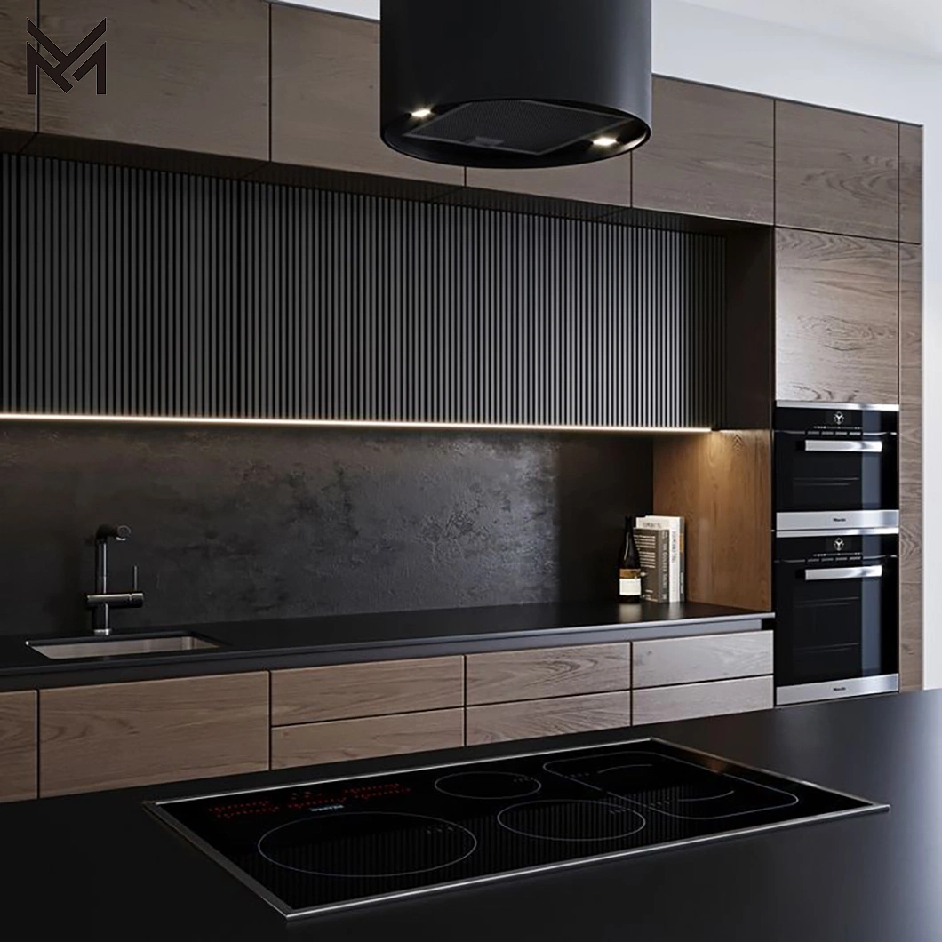 Modern Black Veneer Finish Hand Design Kitchen Cabinets Kitchen Furniture