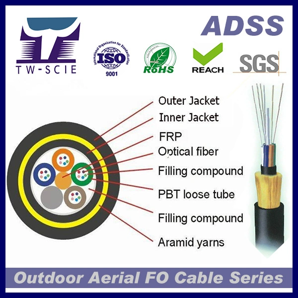 Factory Price All Dielectric 4-144 Core ADSS Self Support Aerial Fiber Optic Cable