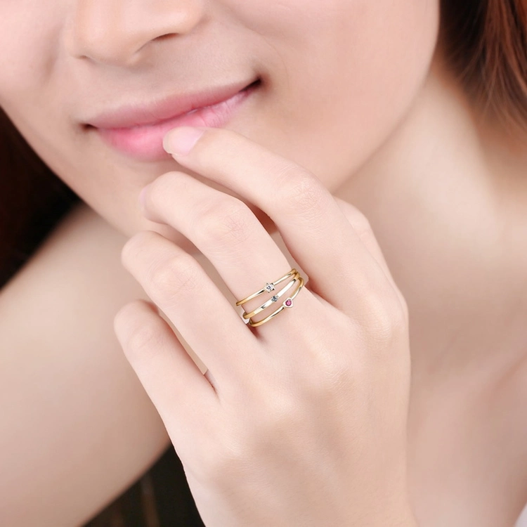 Une exquise 14K Les anneaux de bijoux en or pur minimaliste Ring Set d'empilage