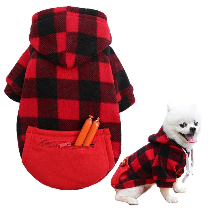 Pet Cartoon Clothes Checkered Zipper Style Dog Clothes Warm Fashion Pet Clothes