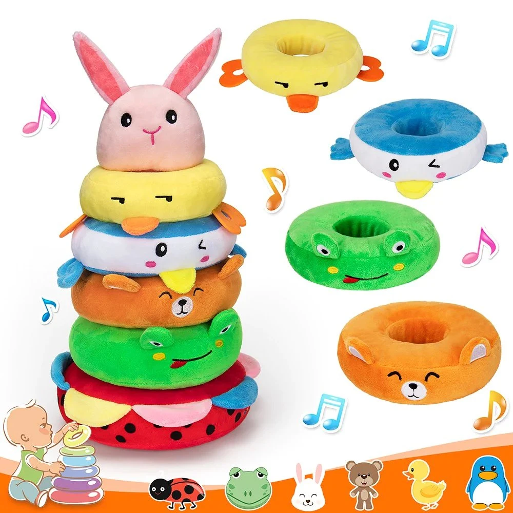 OEM ODM Soft Plushies Stacking Animals Plush Stuffed Kids Educational Toy with Sound