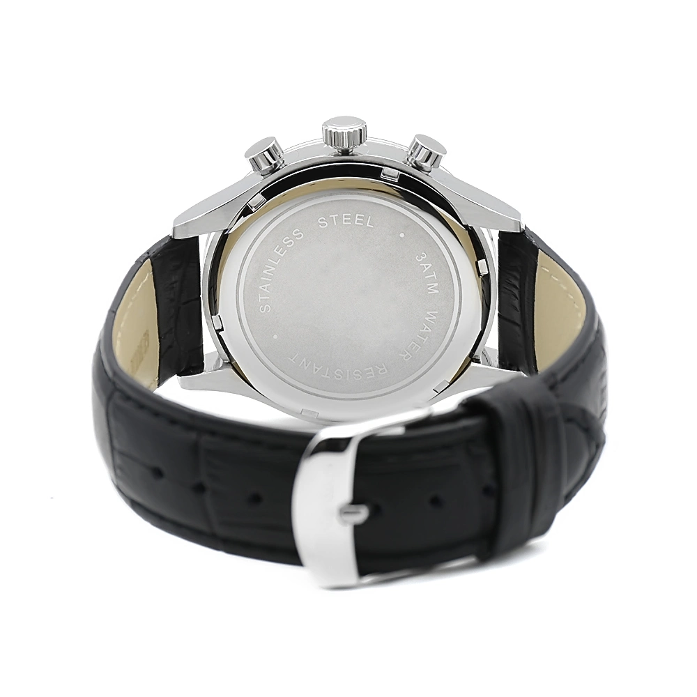 Fashion Cool Gift Stainless Steel Genuine Leather Man Wrist Metal Quartz Watch