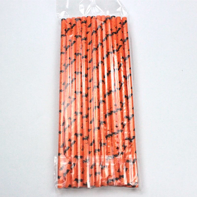 Bat Striped Paper Drinking Straws for Halloween Party Decoration