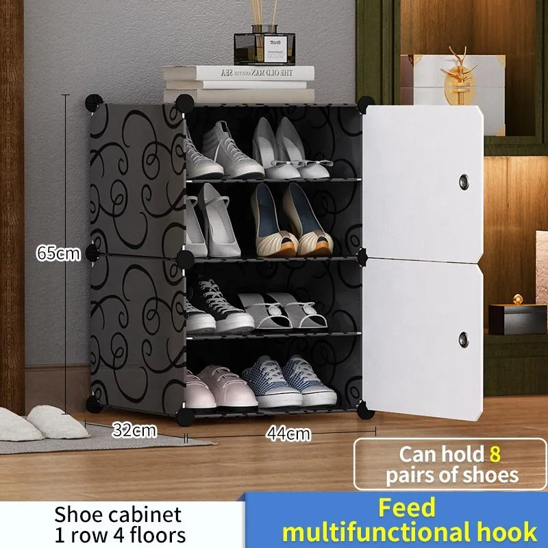 Plastic Multi-Use 4 Tier Shoe Rack with Doors Small Shoe Storage Cabinet