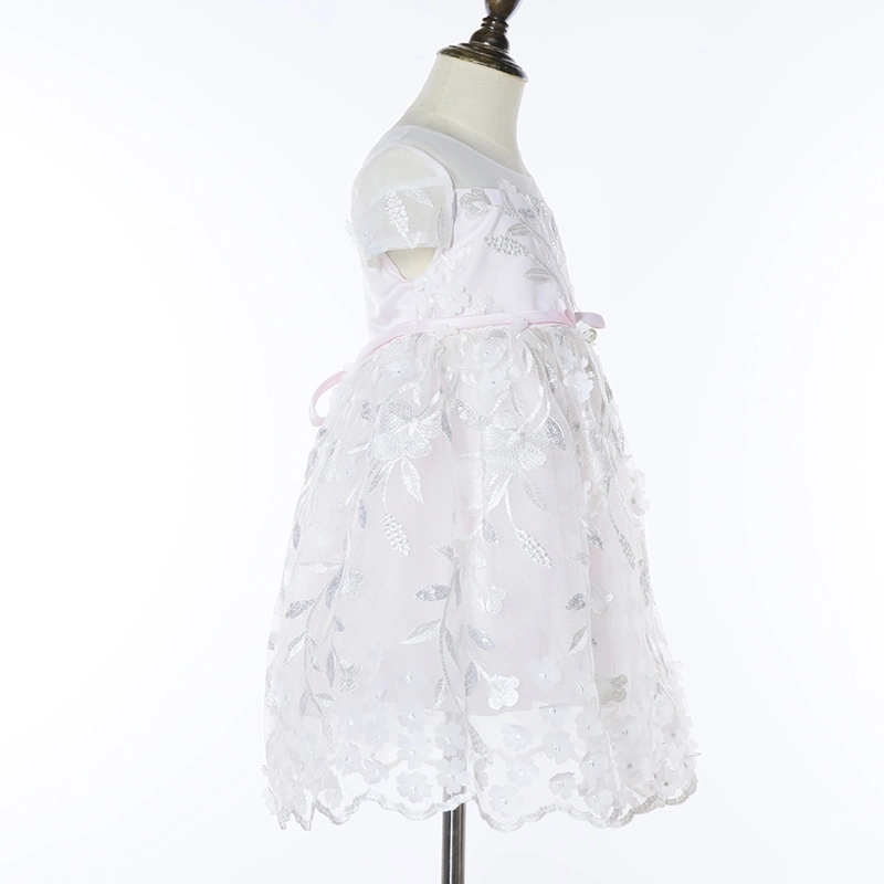 Vêtements de mode d'enfants See-Through Kids usure formelle robes fille fleur blanche bon marché