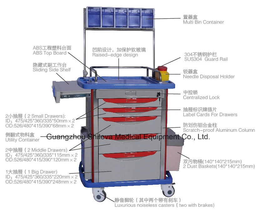 ABS Material Hospital Anaesthetic Drug Trolley Hospital Furniture Slv-61056j2