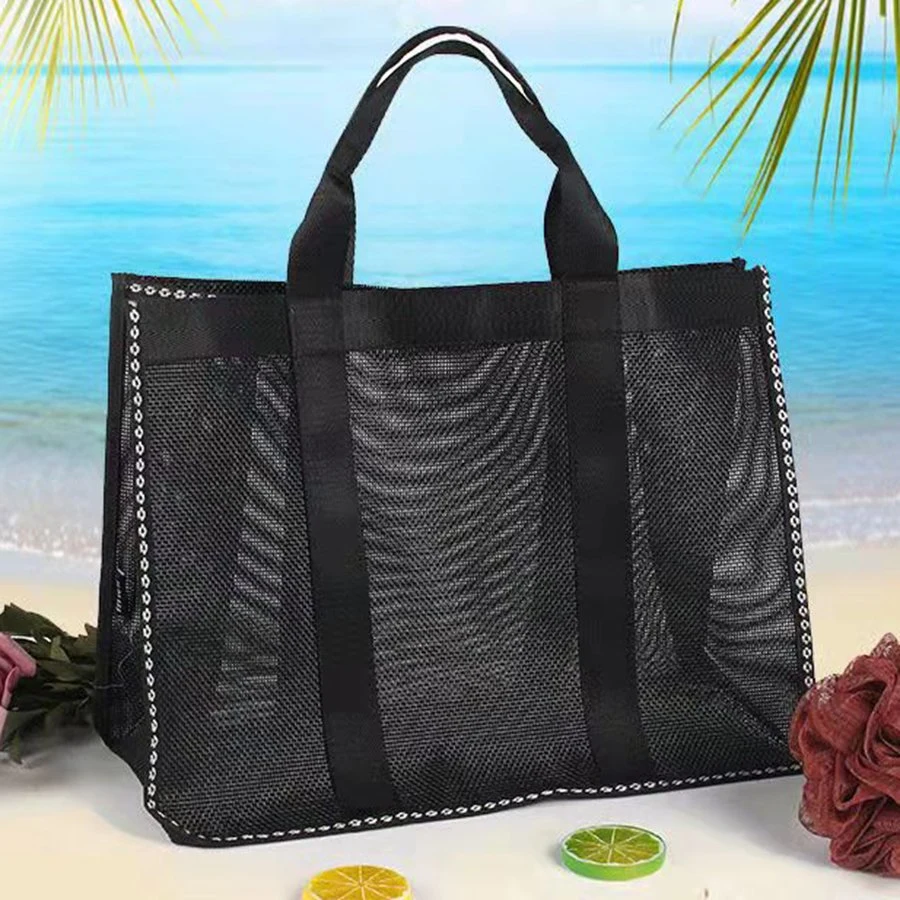 Très grand sac en filet fourre-tout, épaule léger pliable imperméable sacs sans sable pour la plage pique-nique piscine Shopping Blanchisserie jouets épicerie Organisateur