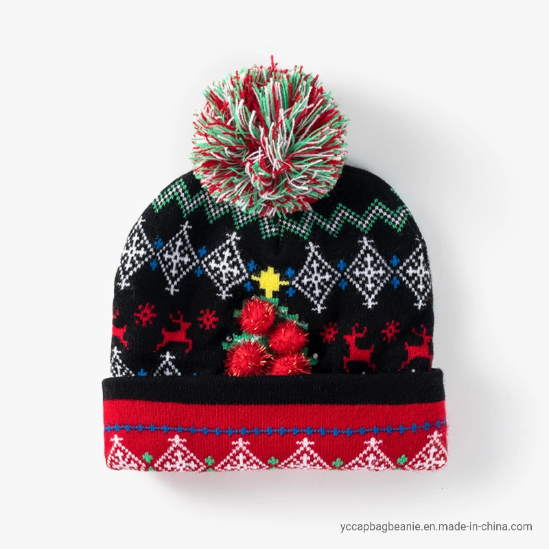 Customized Christmas Decoration Holiday Celebration LED Lighting to Keep Warm Knitted Beanie